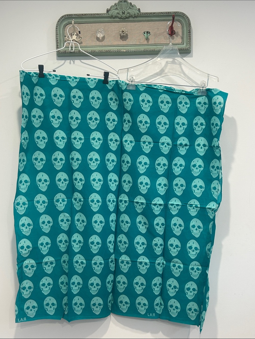 Raj Gothic Punk Y2K Alexander cotton Teal Skull Print scarf oversized new w tag